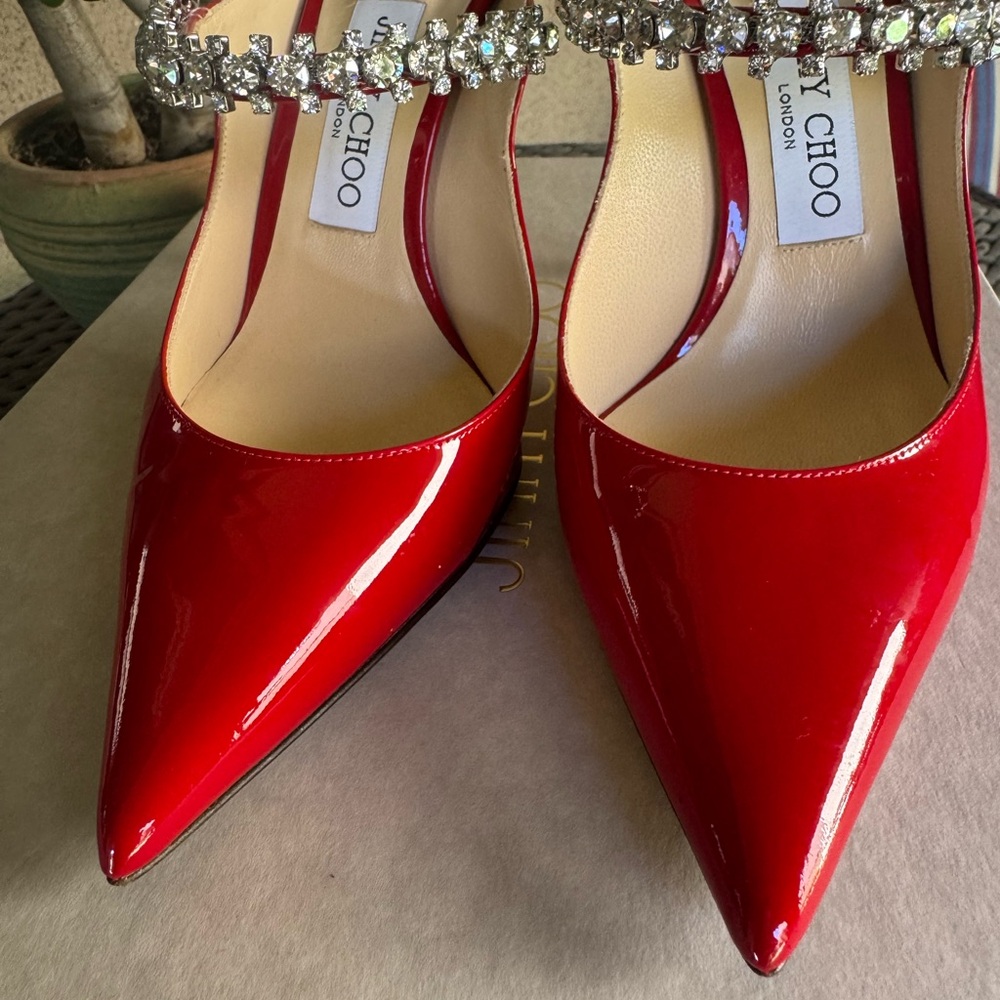 Jimmy Choo Red Bing Crystal Embellished Heels - Picture 7 of 8